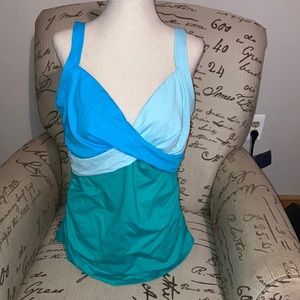 Lands End Green and Blue Tankini Top
